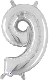 14 inch Betalllic Silver Number 9 Foil Balloon - Pkg - AIR FILL ONLY