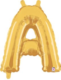 14 inch Betalllic Gold Letter A Foil Balloon - Pkg - AIR FILL ONLY