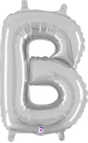 14 inch Betalllic Silver Letter B Foil Balloon - Pkg - AIR FILL ONLY
