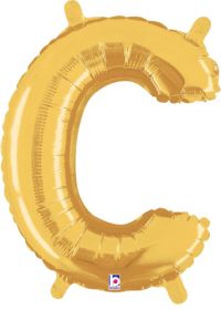 14 inch Betalllic Gold Letter C Foil Balloon - Pkg - AIR FILL ONLY