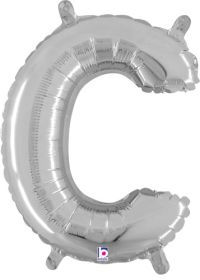 14 inch Betalllic Silver Letter C Foil Balloon - Pkg - AIR FILL ONLY