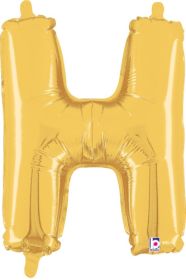 14 inch Betalllic Gold Letter H Foil Balloon - Pkg - AIR FILL ONLY