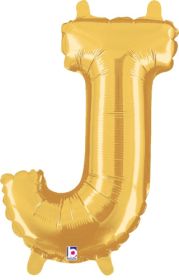 14 inch Betalllic Gold Letter J Foil Balloon - Pkg - AIR FILL ONLY