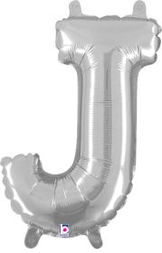 14 inch Betalllic Silver Letter J Foil Balloon - Pkg - AIR FILL ONLY