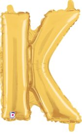 14 inch Betalllic Gold Letter K Foil Balloon - Pkg - AIR FILL ONLY
