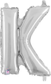 14 inch Betalllic Silver Letter K Foil Balloon - Pkg - AIR FILL ONLY