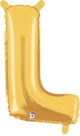 14 inch Betalllic Gold Letter L Foil Balloon - Pkg - AIR FILL ONLY