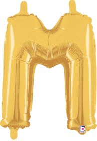 14 inch Betalllic Gold Letter M Foil Balloon - Pkg - AIR FILL ONLY