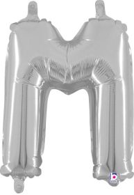 14 inch Betalllic Silver Letter M Foil Balloon - Pkg - AIR FILL ONLY
