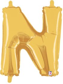 14 inch Betalllic Gold Letter N Foil Balloon - Pkg - AIR FILL ONLY