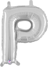 14 inch Betalllic Silver Letter P Foil Balloon - Pkg - AIR FILL ONLY