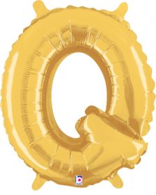 14 inch Betalllic Gold Letter Q Foil Balloon - Pkg - AIR FILL ONLY