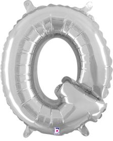 14 inch Betalllic Silver Letter Q Foil Balloon - Pkg - AIR FILL ONLY