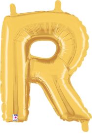 14 inch Betalllic Gold Letter R Foil Balloon - Pkg - AIR FILL ONLY