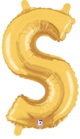 14 inch Betalllic Gold Letter S Foil Balloon - Pkg - AIR FILL ONLY