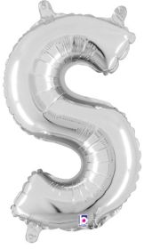 14 inch Betalllic Silver Letter S Foil Balloon - Pkg - AIR FILL ONLY