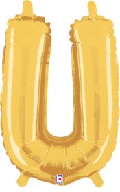14 inch Betalllic Gold Letter U Foil Balloon - Pkg - AIR FILL ONLY