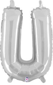 14 inch Betalllic Silver Letter U Foil Balloon - Pkg - AIR FILL ONLY