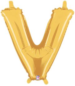 14 inch Betalllic Gold Letter V Foil Balloon - Pkg - AIR FILL ONLY