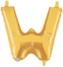 14 inch Betalllic Gold Letter W Foil Balloon - Pkg - AIR FILL ONLY