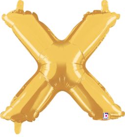 14 inch Betalllic Gold Letter X Foil Balloon - Pkg - AIR FILL ONLY