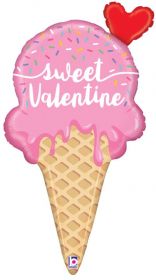 35 inch Betallic Sweet Valentine Ice Cream Cone Shape Foil Balloon - flat