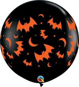 36 inch Qualatex Flying Bats and Moons Halloween Latex - 2 count