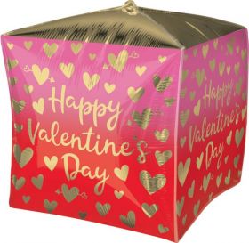 15 inch Anagram Happy Valentine's Day Ombre Gold Hearts Cubez - Pkg