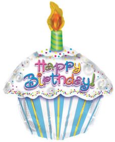 22 inch Happy Birthday Petite Cupcake Balloon - Flat