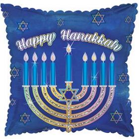 18 inch CTI Happy Hanukkah Glittered Menorah Square Foil Mylar Balloon
