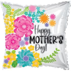 18 inch CTI Happy Mother's Day Floral Foil Square Balloon - flat