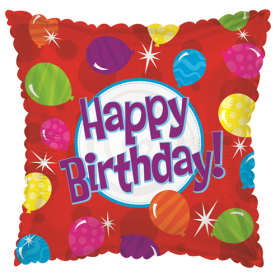 18 inch Foil Mylar Square Happy Birthday Bright Balloons Balloon - Flat