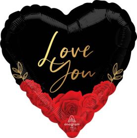 18 inch Anagram Love You Romantic Roses Heart Foil Balloon - flat