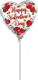 9 inch Anagram Happy Valentine's Day Satin Roses Heart Foil Balloon - flat