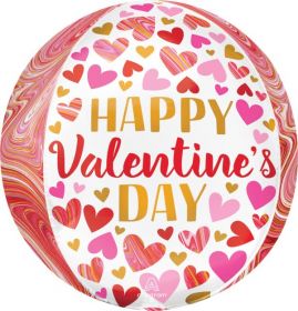 16 inch Anagram Happy Valentine's Day Marbling Orbz Foil Balloon - Pkg