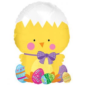 10 inch CTI Lil Chick Color Eggs Easter Foil Balloon - flat