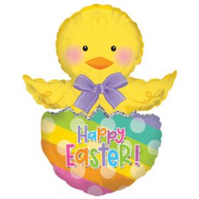 10 inch CTI Happy Easter Chick Egg Foil Balloon - flat