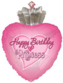 29 inch Happy Birthday Princess Crown Shape Balloon - Flat