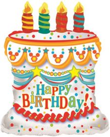 26 inch Foil Mylar White Happy Birthday Cake Shape Balloon - Flat
