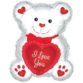 20 inch CTI I Love You Red and White Teddy Bear Shape Foil Mylar Balloon - flat
