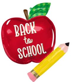 31 inch Anagram Back to School Apple and Pencil Shape Foil Balloon - Pkg