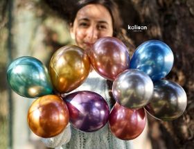 5 inch Kalisan Assorted Colors Mirror Chrome Latex Balloons - 100ct