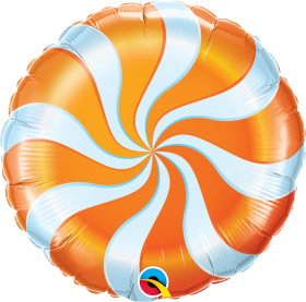 Qualatex 18 inch Foil Mylar Orange Candy Swirl Round Balloon