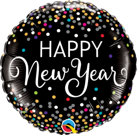 Qualatex 18 inch Foil Mylar Happy New Year Confetti Round Balloon