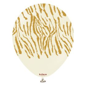 12 inch Kalisan Safari Tiger White Sand with Gold Print Latex Balloons - 25 CT