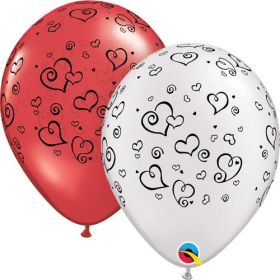 11 inch Qualatex Swirling Hearts Around Latex Balloons - 50 count