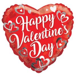 18 inch Kaleidoscope Happy Valentine's Day White Script Foil Heart Balloon - flat
