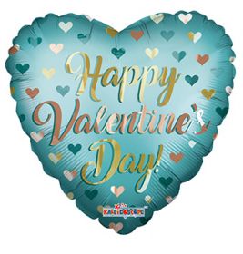 18 inch Kaleidoscope Happy Valentine's Day Gold & Mint Matte Foil Heart Balloon - flat