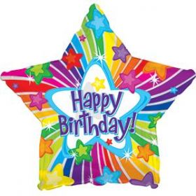 18 inch CTI Happy Birthday Bright Stars Foil Balloon - Packaged