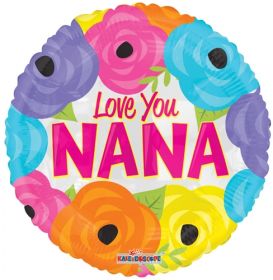 18 inch Love You Nana Bright Flowers Foil Mylar Circle Balloon
